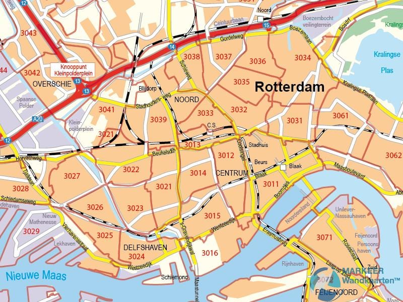 Kartta Rotterdam postinumero 