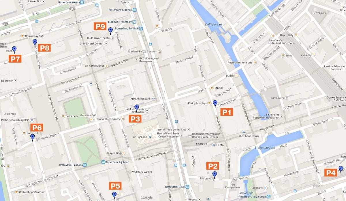 Kartta Rotterdam pysäköinti-alueilla