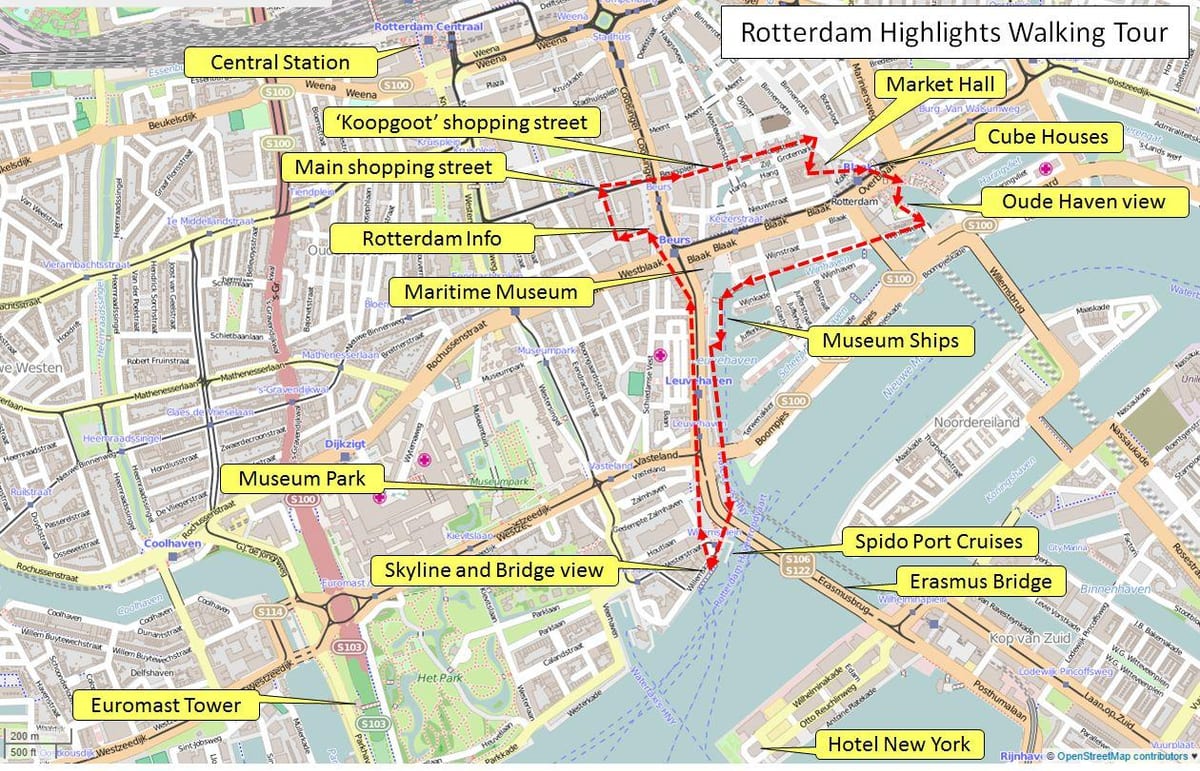 Kartta Rotterdam kävelykierros 