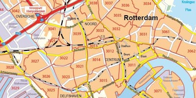Kartta Rotterdam postinumero 